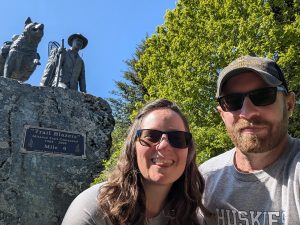 Monument in a Seward park for Mile 0 of the Iditarod trail. A prospector and his trusty dog setting out into the wilderness, in search of a better life.
